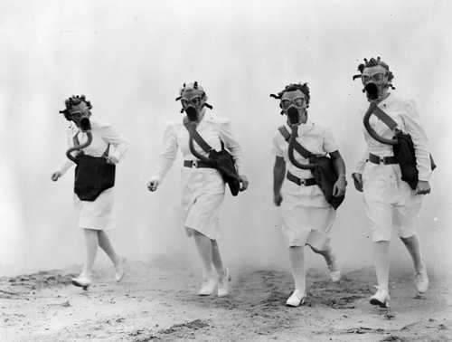 Nurses in gas masks