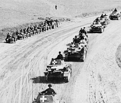 German tanks and sidecars in Poland, 1939.