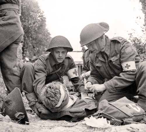 A Canadian soldier treated for a headwound