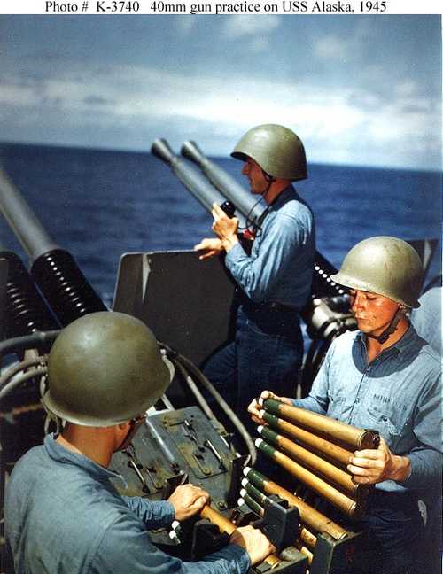 40mm gun practice on USS Alaska