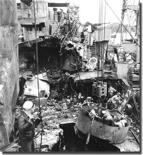 Damaged by kamikaze