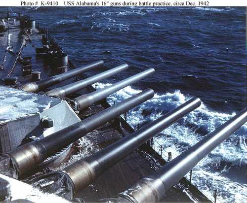 USS Alabama's 16&quot; guns during battle practice