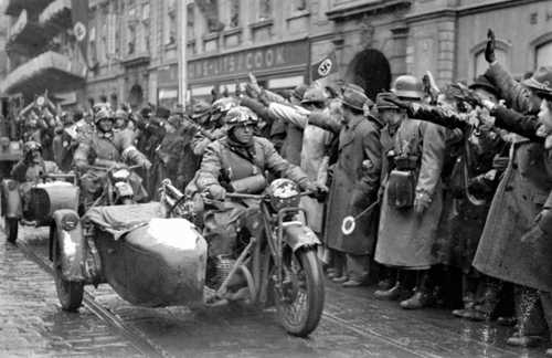 Wehrmacht soldiers roll into Prague
