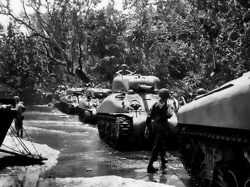Sherman tanks of the US 1st Marine Division