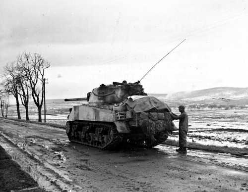 A lone Sherman tank