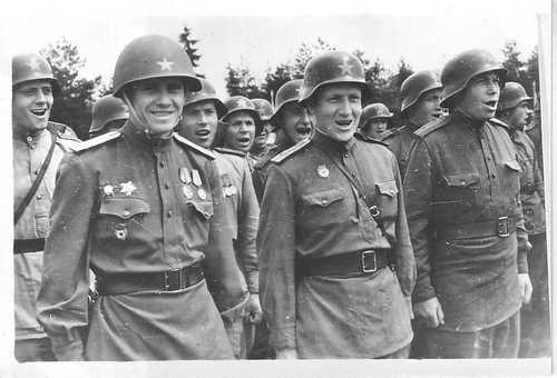 Red Army with German helmets