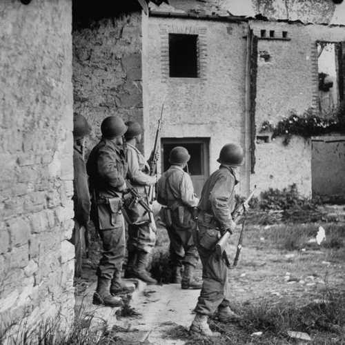 American soldiers pausing cautiously