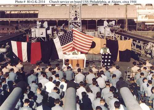 Church service on board USS Phildelphia, At Algiers