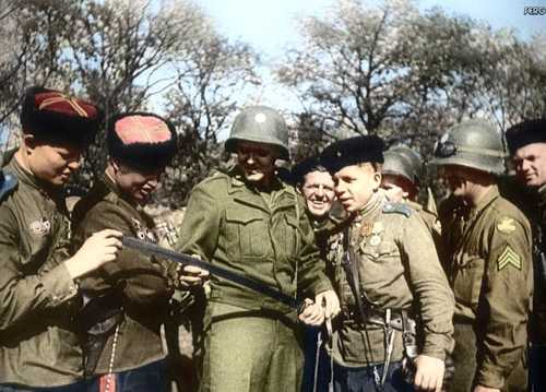 Russian cossacks and American soldiers