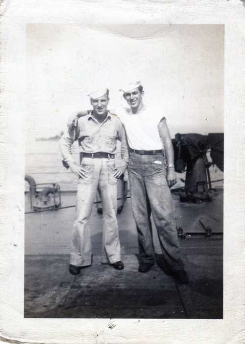 Archie and a shipmate aboard the LST570 1944