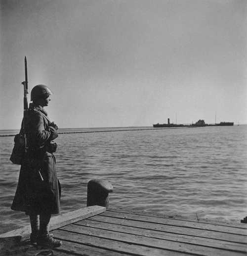 Slovak soldier on guard by the sea of azov