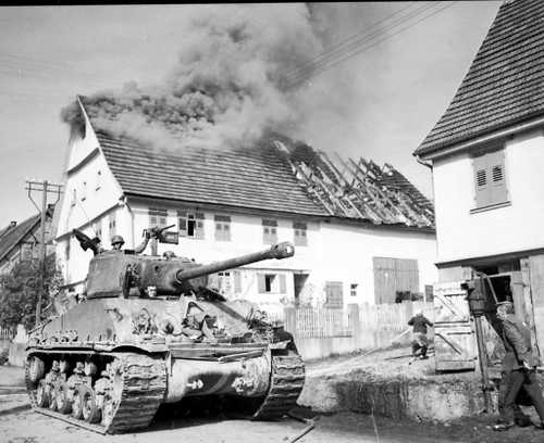 Tank at burning house