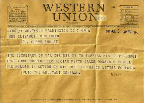 The telegrahm my Aunt received.
