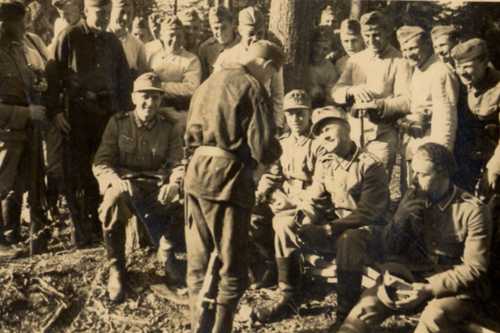 My grandfather in France with parts of his company