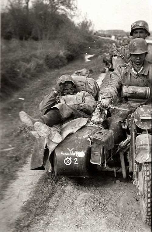 German soldiers on a motorcycle