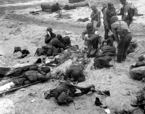 Wounded on Normandy Beach