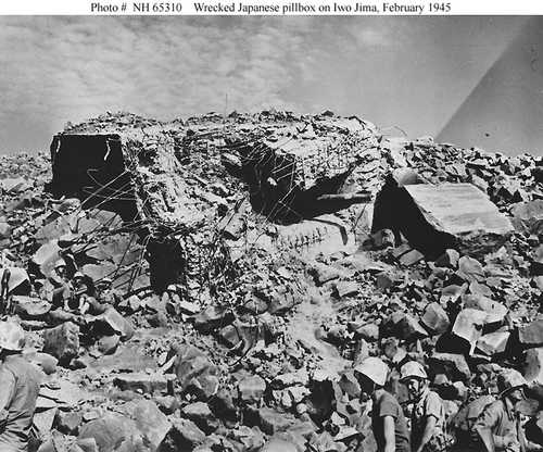 Jap Pillbox Smashed by Iwo Bombardment