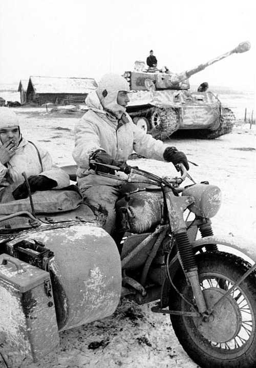 Motorcycle soldiers in the Russian winter