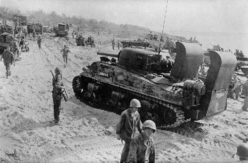 Marine Sherman landing at Tinian