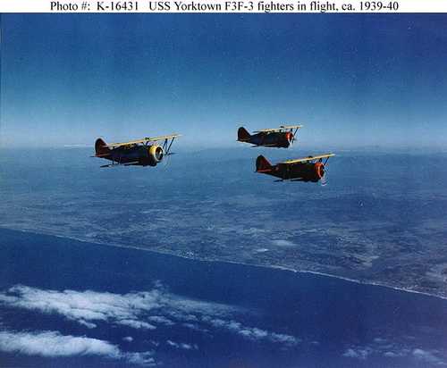 USS Yorktown F3F - 3 fighters in flight