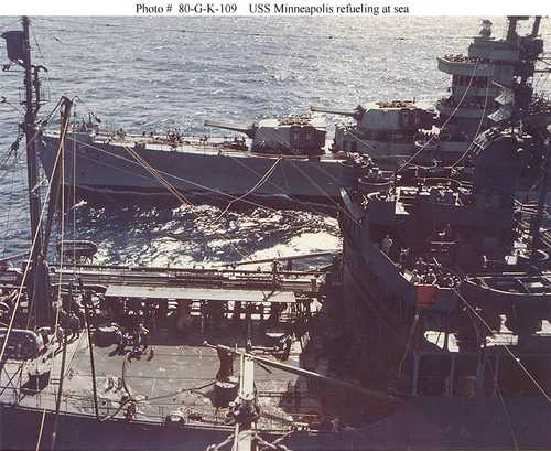 USS Minneapolis refueling at the sea