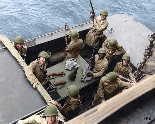 Patton going ashore in North Africa (col.)