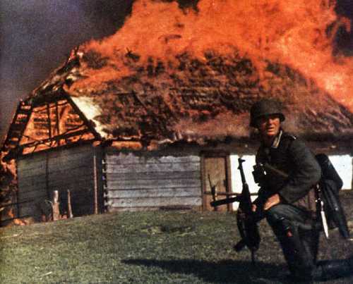 House on fire in Poland, 1939