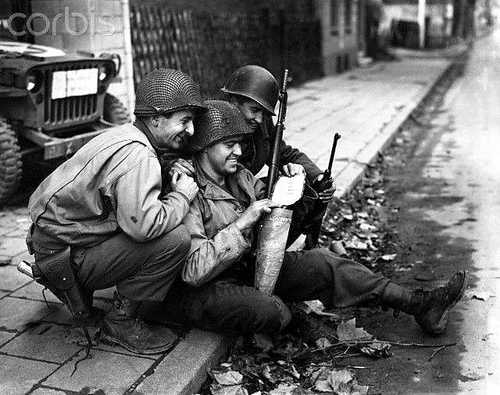 Reading propaganda leaflets