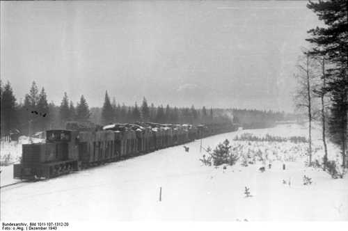 Three narrow gauge trains pushing north