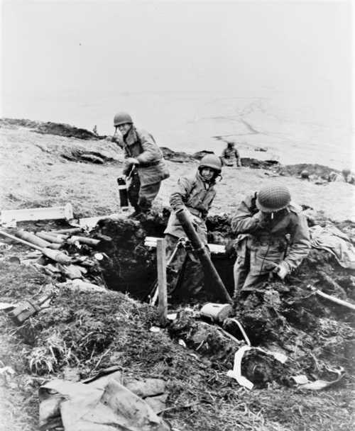 Mortar crew bombarding the enemy 