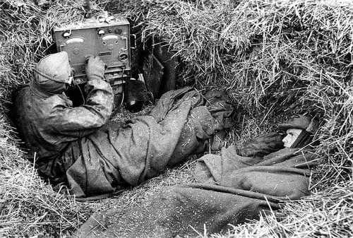 Waffen SS soldiers radio duty at the front