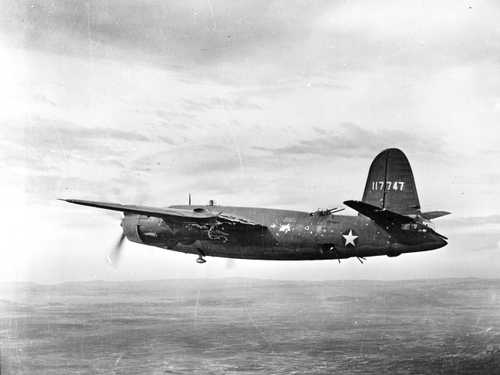 Battle damaged B-26 bomber