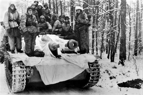 White camouflaged tank