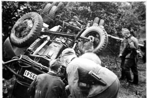 Flipped German truck