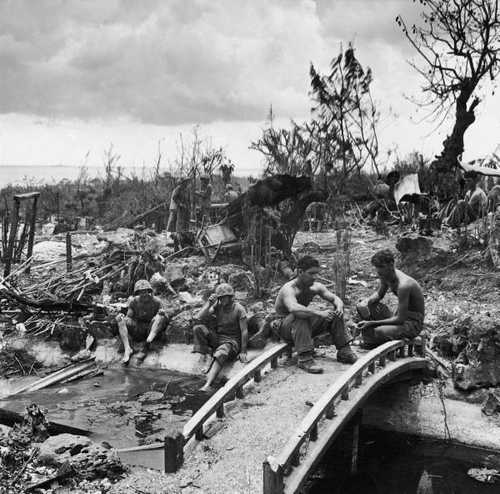 Marines resting during a lull