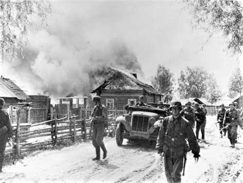 Burning Soviet village