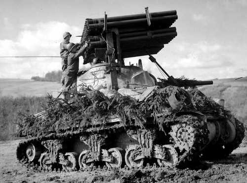 Sherman tank with rocket launcher
