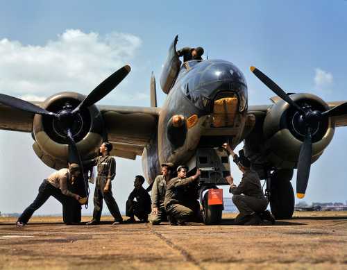 Servicing an A-20 bomber