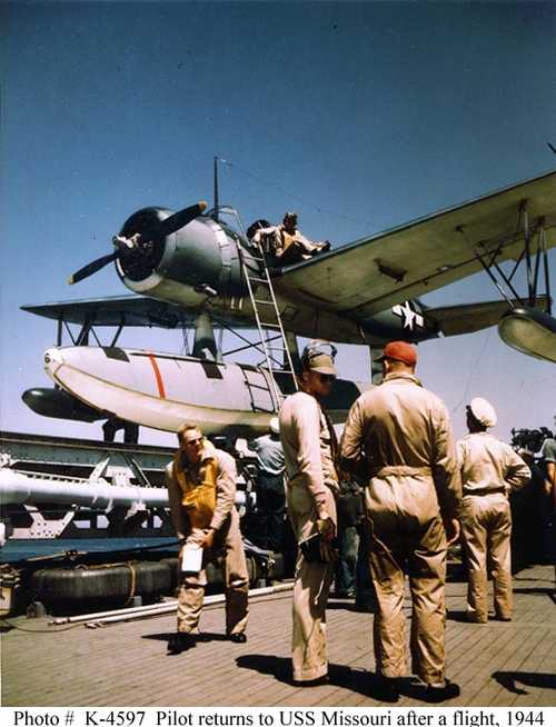 Pilot returns to USS Missouri  after a flight