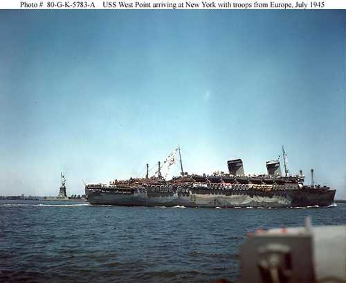 USS West Point arriving at New York with troops from Europe