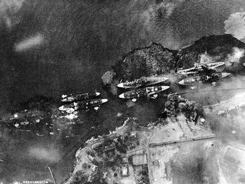 Vertical aerial view of "Battleship Row"