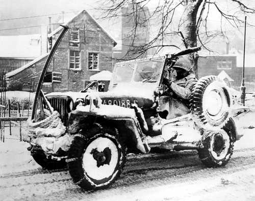 Snow-covered jeep