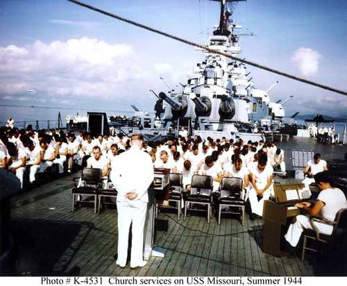 Church services on USS Missouri