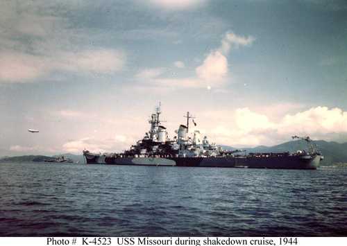 USS Missouri during shakedown cruise