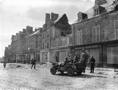 War-damaged buildings in Carentan