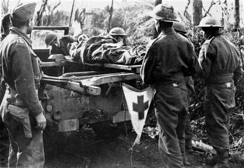 Wounded soldier on a stretcher