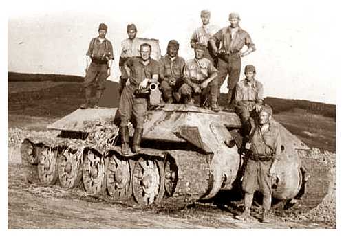 Magyars View Soviet Tank Wreck, 1942