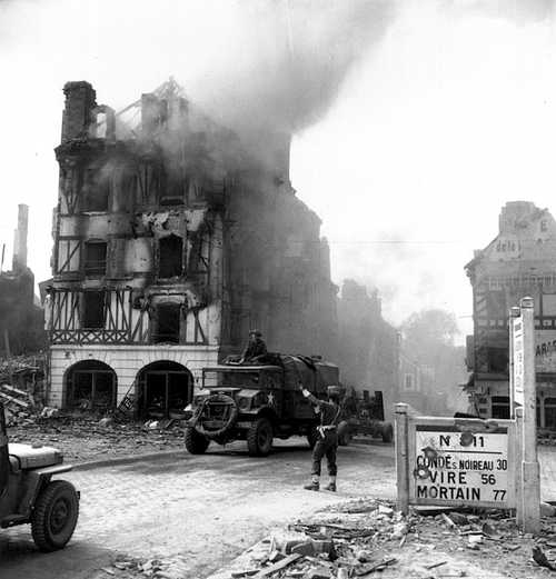 Military traffic in Falaise