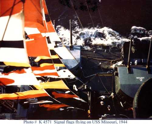 Signal Flags flying on USS Missouri