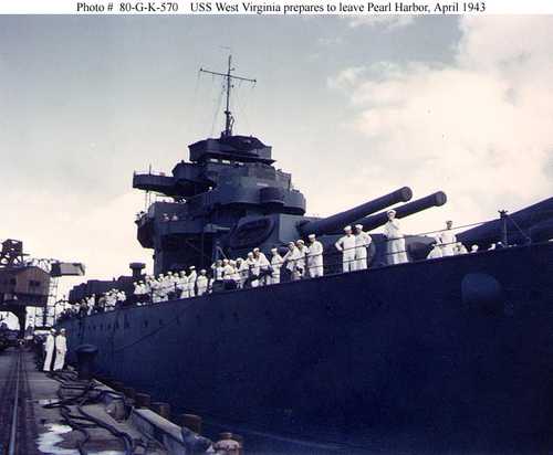 USS West Virginia Prepare to leave Pearl Harbor